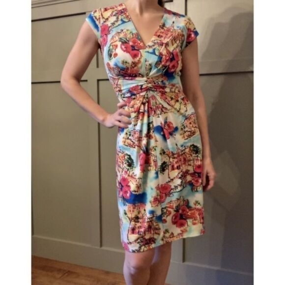 Antonio Melani Cap Sleeve Travel Floral Vacation Printed Sheath Dress Size Small - Picture 3 of 10